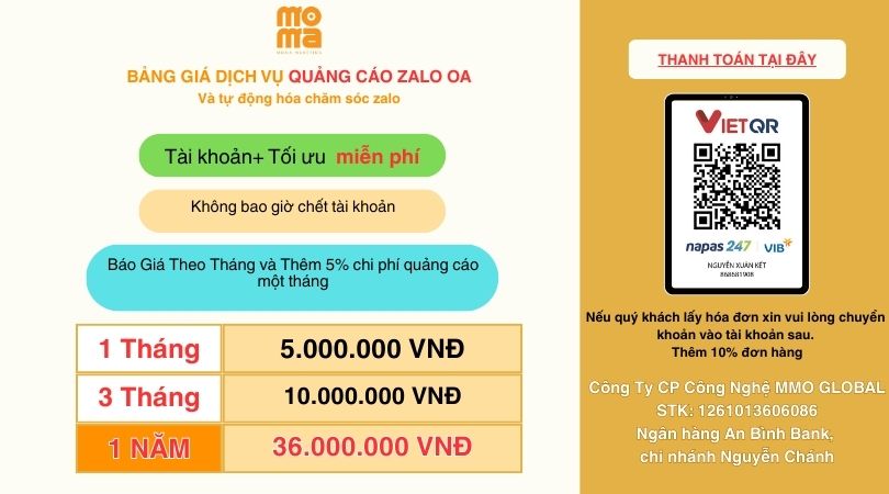 Zalo marketing Bảng giá dịch vụ Chạy quảng cáo zalo oa